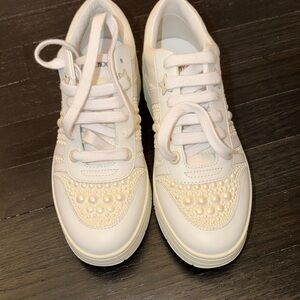 Jimmy Choo White Pearl Embellished Sneakers